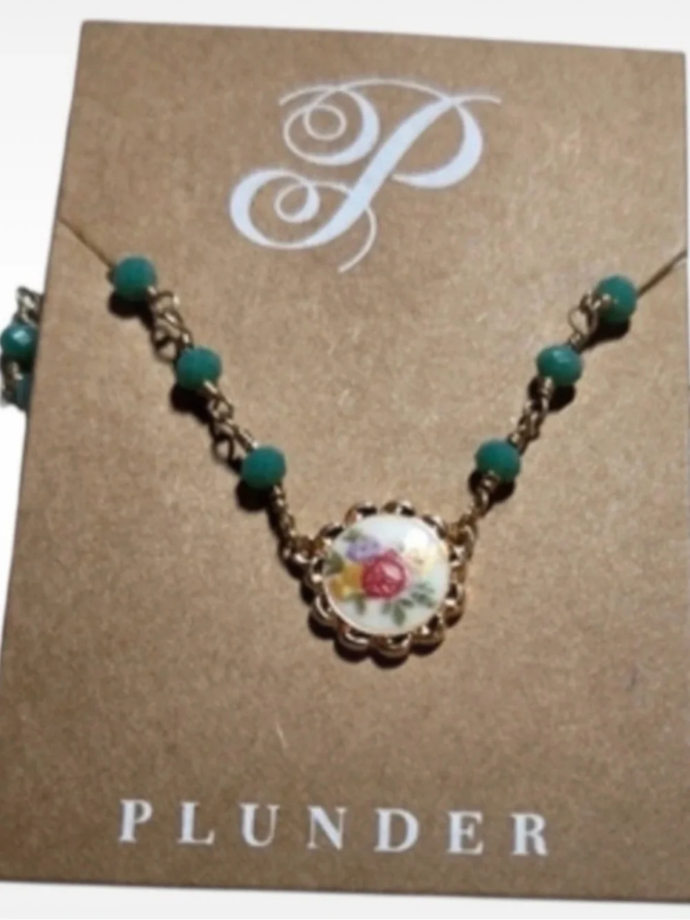 Vintage Style Turquoise Color Beaded Floral Charm Necklace Great to Bundle!